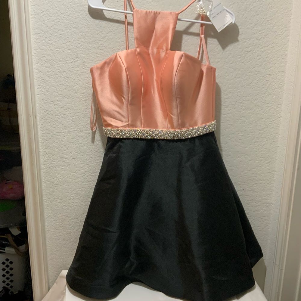 New Ashley Lauren Cocktail Dress Rose Gold Jewel Waist High Neck Pageant Size 2